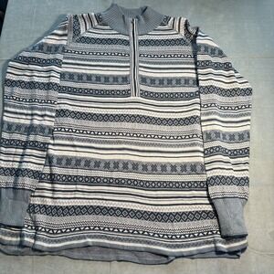 Eddie Bauer Mens XXL Blue Fair Isle Quarter Zip Cotton Blend Sweater 244867